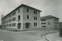 Gebrüder-Grimm-Schule (hinten) im Rohbau (1950, StadtA HN)